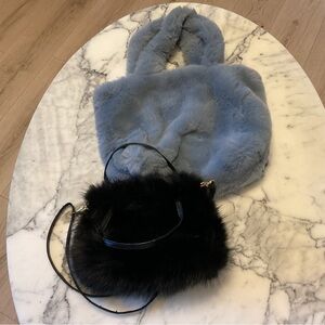 🩵 Blue and Black Faux Fur Handbags(2)